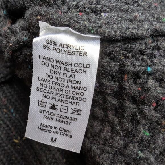 DOUBLE ZERO Chunky Knit Sweater Women's Size Medium Flecked Black Cropped V-Neck - Picture 9 of 9